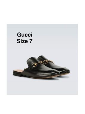 GUCCI PRINCETOWN LEATHER SLIPPER black Size 7 style 423513⭐️⭐️⭐️⭐️⭐️